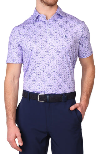 Lilac Damask Print Performance Polo