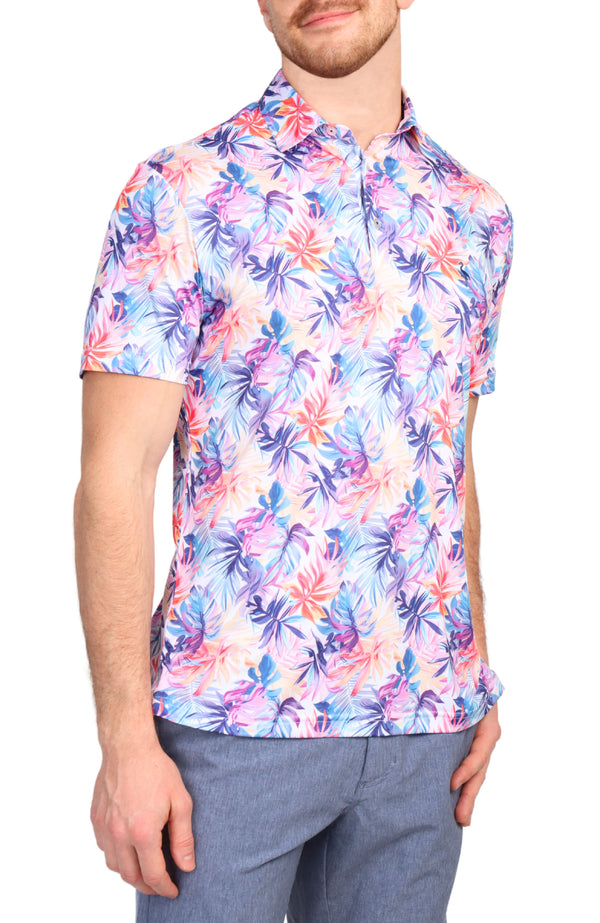 Watercolor Leaves Print Performance Polo