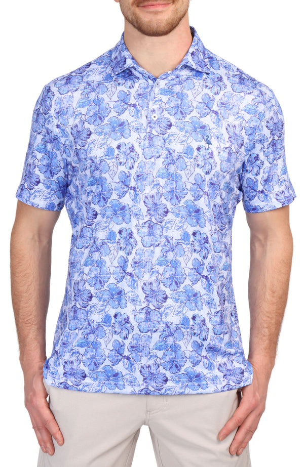 Vintage Hibiscus Print Performance Polo