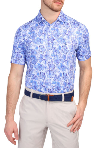 Vintage Hibiscus Print Performance Polo