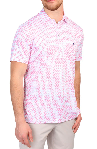 Pink Flamingo Print Performance Polo - TailorByrd