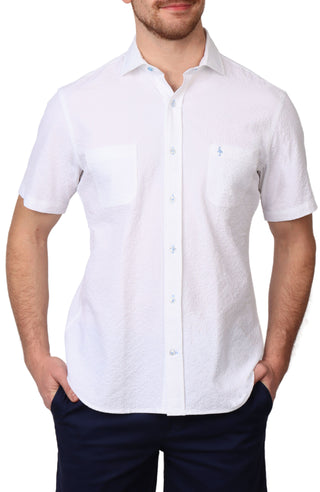 Solid Seersucker Short Sleeve Shirt