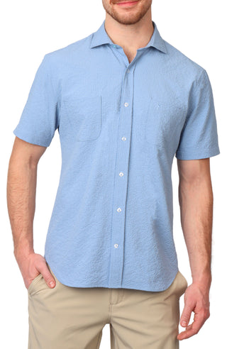 Solid Seersucker Short Sleeve Shirt