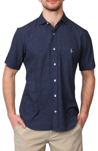 Navy Geo Printed Performance Short Sleeve Shirt