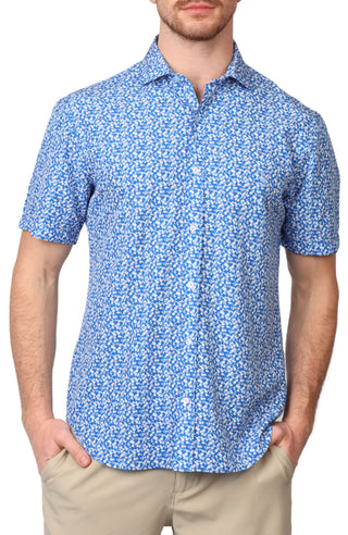 Blue Spring Floral Performance Short Sleeve Shirt