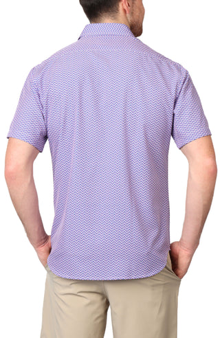 Blue Grid Print Performance Short Sleeve Shirt