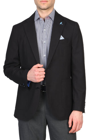 Black Textured Solid Sport Coat