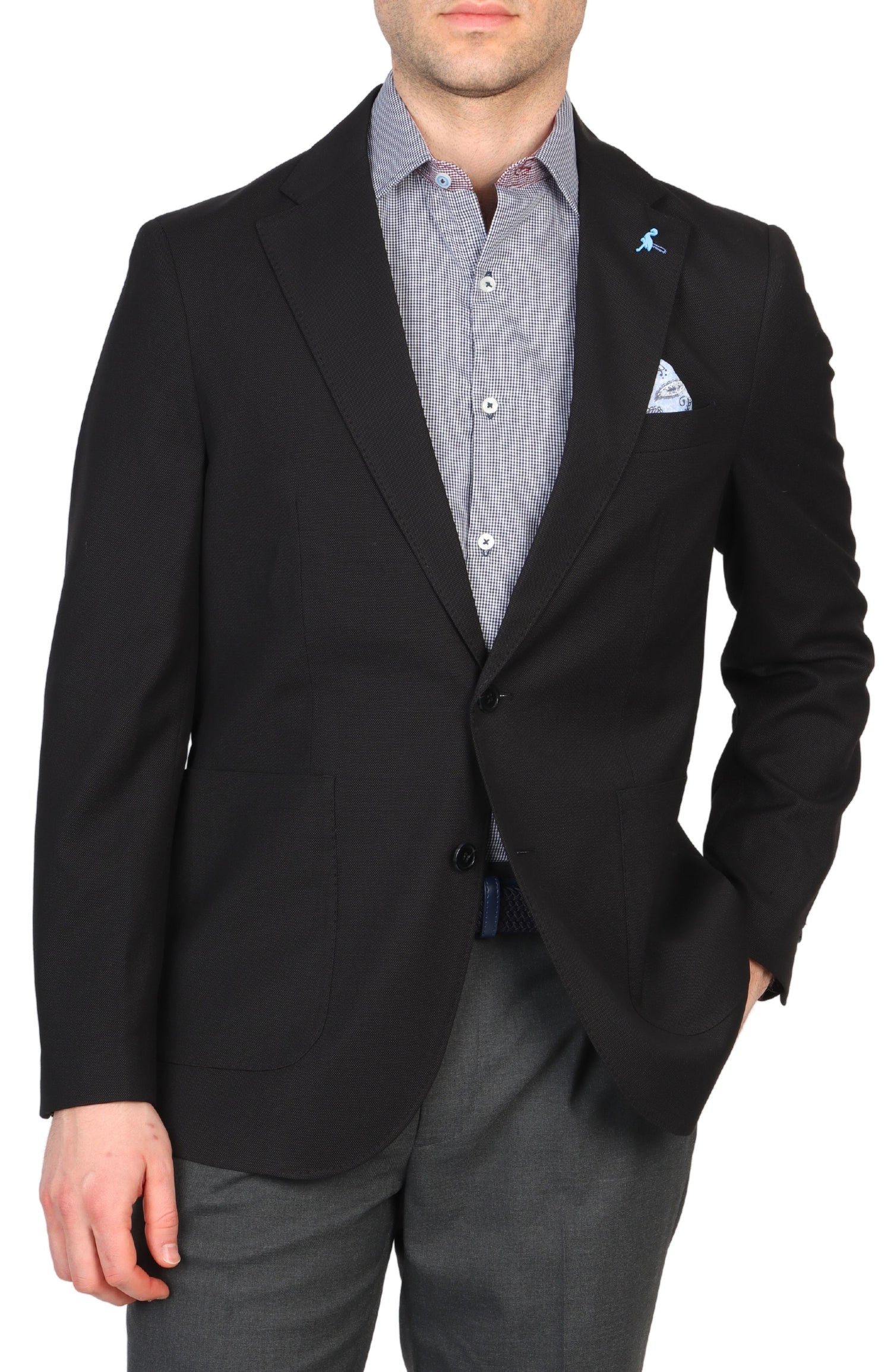 Black Textured Solid Sport Coat