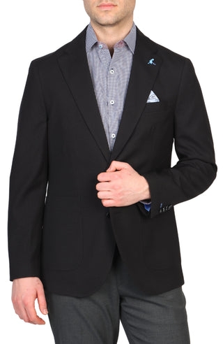 Black Textured Solid Sport Coat