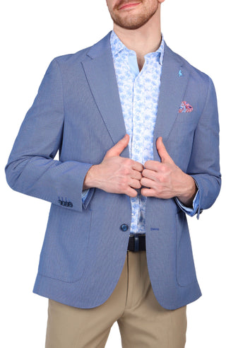 Blue Textured Solid Sport Coat