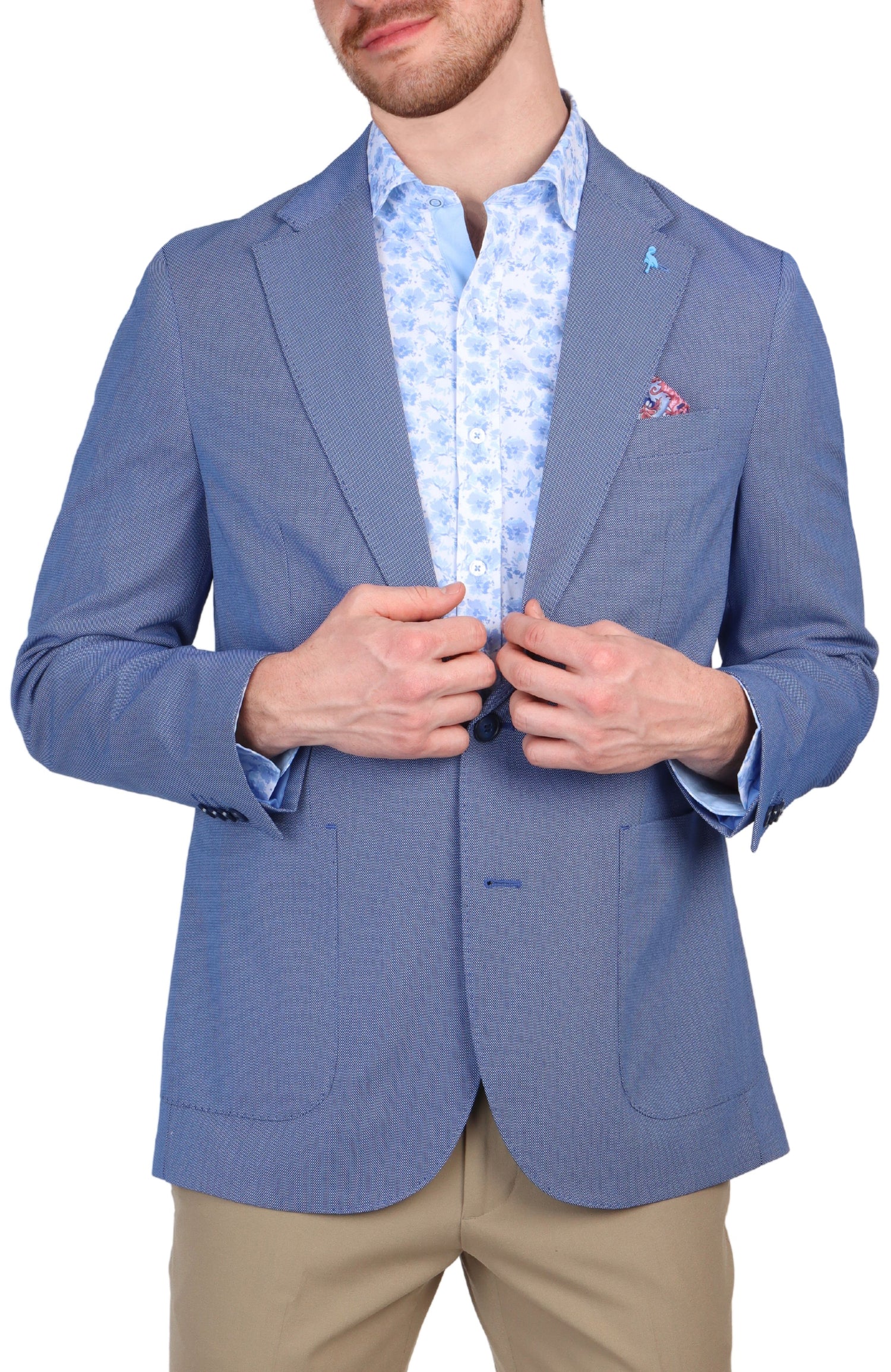 Blue Textured Solid Sport Coat