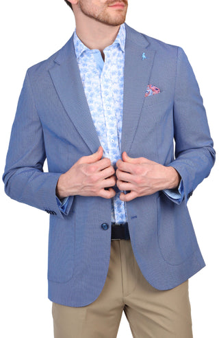 Blue Textured Solid Sport Coat