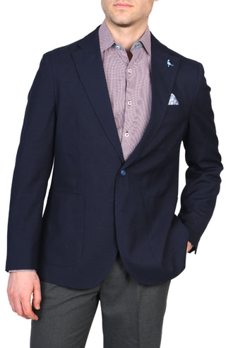 Navy Textured Solid Sport Coat