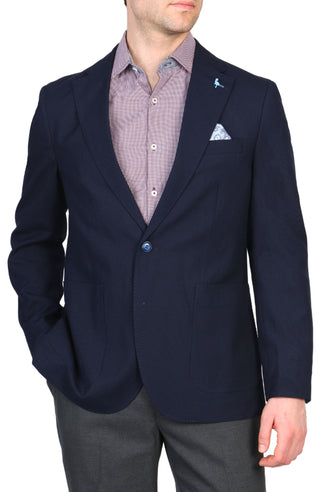 Navy Textured Solid Sport Coat