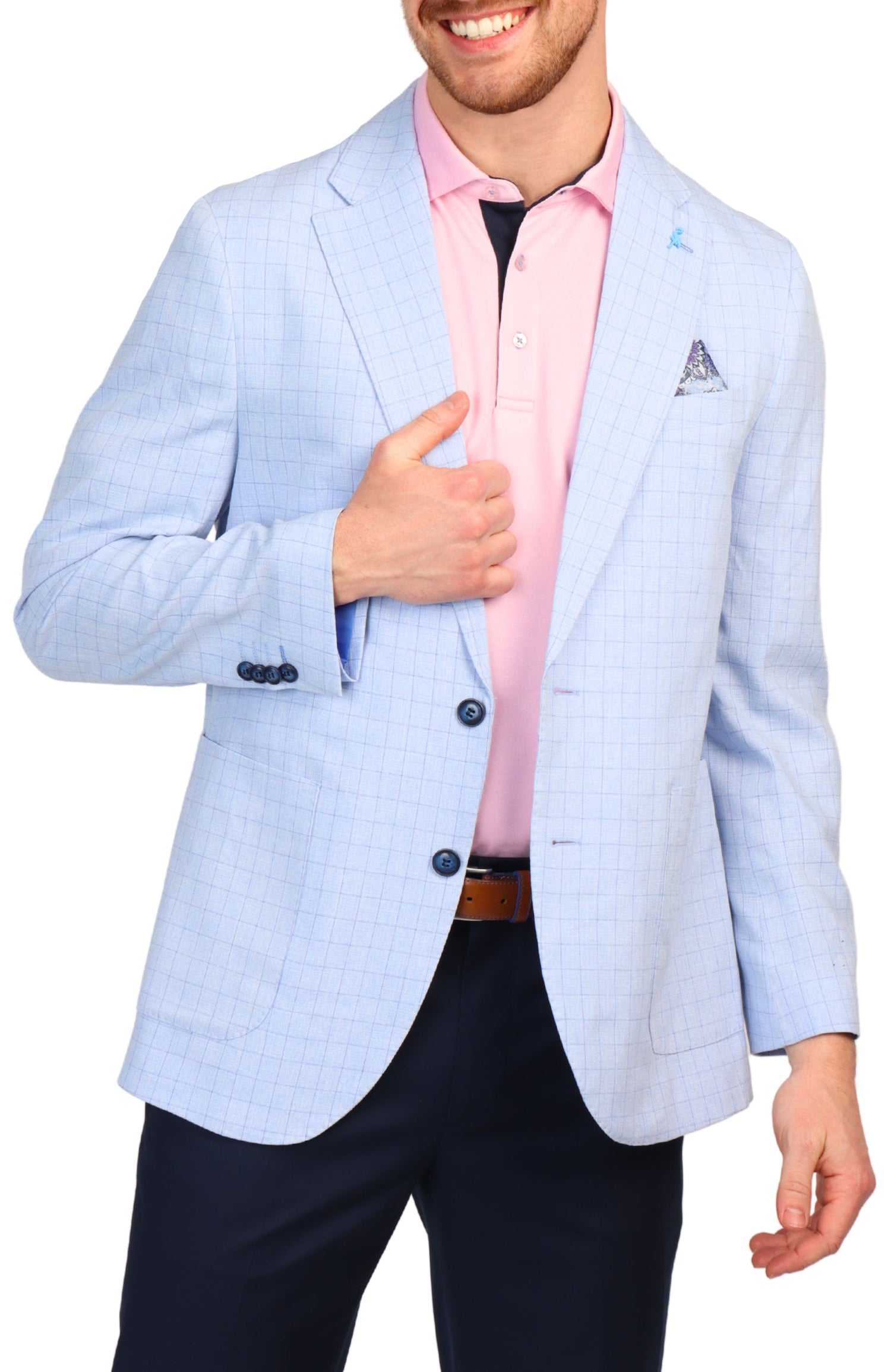 Light Blue Melange Grid Check Sport Coat