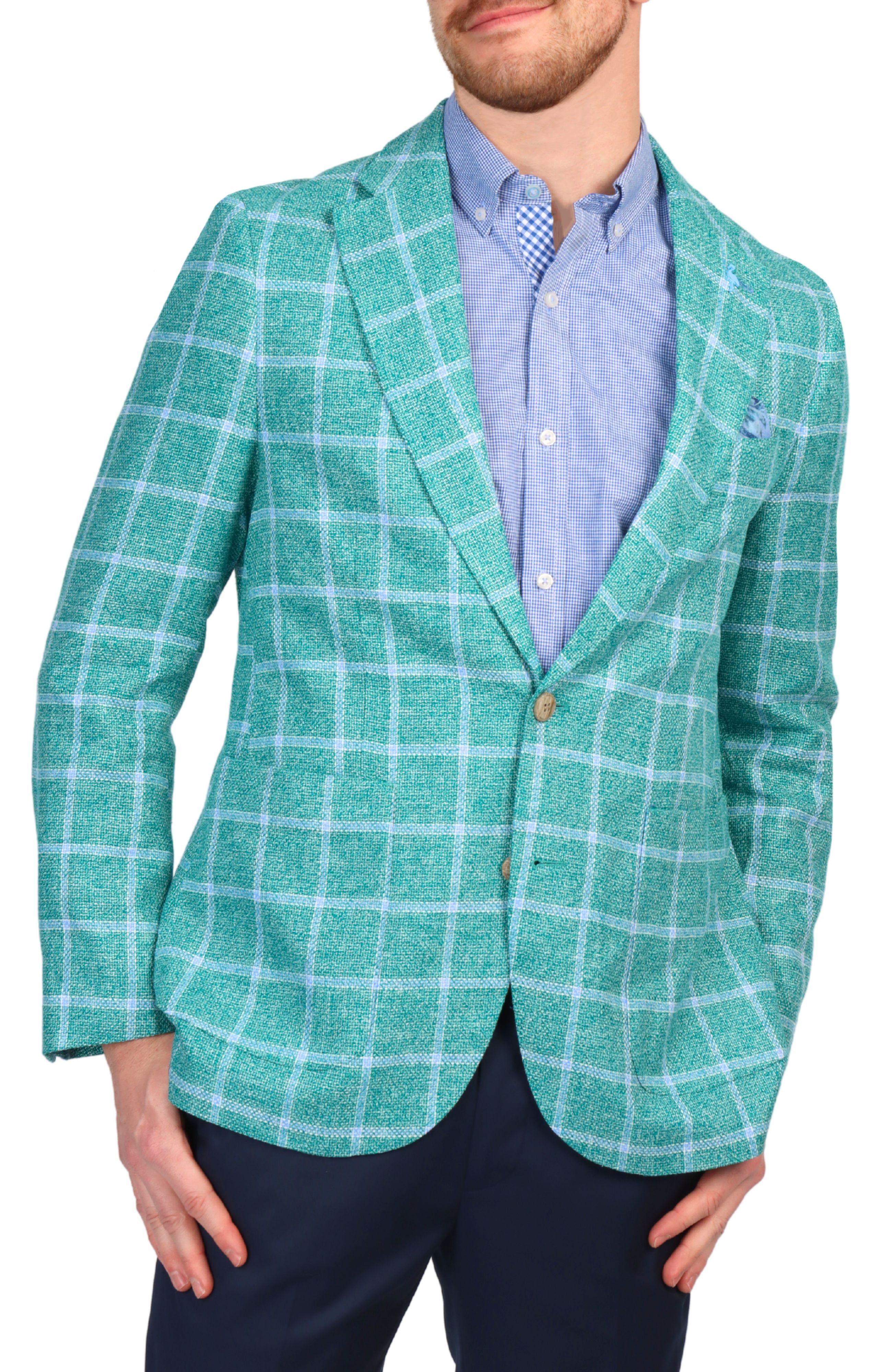 Kelly Green Yarn Dye Windowpane Sport Coat Mens Blazer Jackets