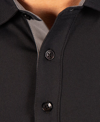 Micro Grid Textured Long Sleeve Performance Polo