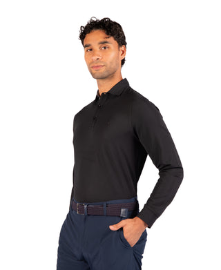 Micro Grid Textured Long Sleeve Performance Polo