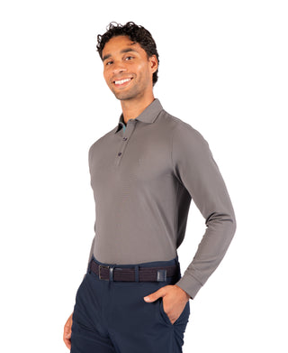 Micro Grid Textured Long Sleeve Performance Polo