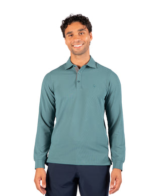 Micro Grid Textured Long Sleeve Performance Polo