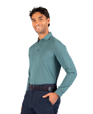 Micro Grid Textured Long Sleeve Performance Polo