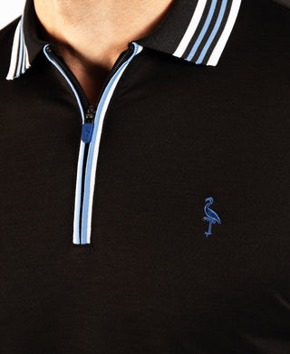 Quarter Zip Mesh Performance Polo with Stripe Tipping