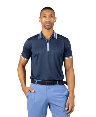 Quarter Zip Mesh Performance Polo with Stripe Tipping