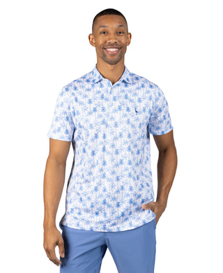 Vintage Palm Trees Printed Mesh Performance Polo