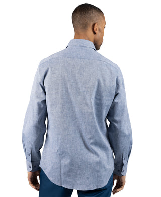 Yarn Dyed Melange Linen Long Sleeve Shirt