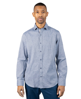 Yarn Dyed Melange Linen Long Sleeve Shirt