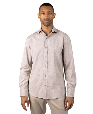 Yarn Dyed Melange Linen Long Sleeve Shirt