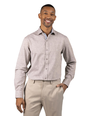 Yarn Dyed Melange Linen Long Sleeve Shirt