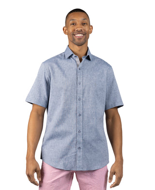 Yarn Dyed Melange Linen Short Sleeve Shirt