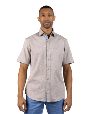 Yarn Dyed Melange Linen Short Sleeve Shirt