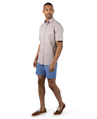Yarn Dyed Melange Linen Short Sleeve Shirt