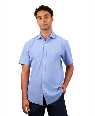 Solid Seersucker Short Sleeve Shirt