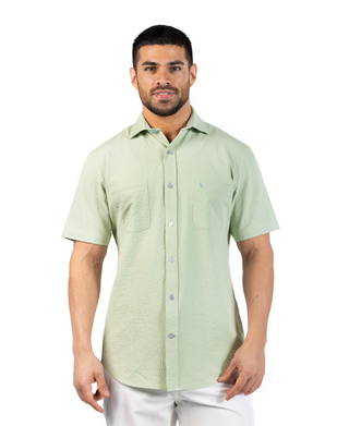 Solid Seersucker Short Sleeve Shirt