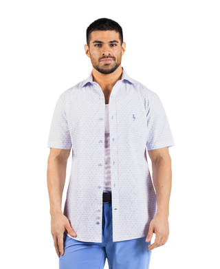 Geo Floral Printed Seersucker Short Sleeve Shirt