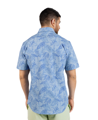 Tropical Leaves Printed Seersucker Short Sleeve Shirt