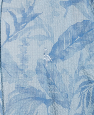 Tropical Leaves Printed Seersucker Short Sleeve Shirt