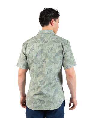 Tropical Leaves Printed Seersucker Short Sleeve Shirt