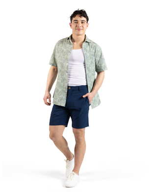 Tropical Leaves Printed Seersucker Short Sleeve Shirt