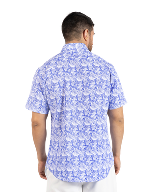 Distressed Hawaiian Leaves Printed Performance Short Sleeve Shirt