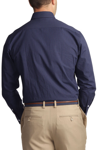 Navy Gingham Cotton Stretch Long Sleeve Shirt