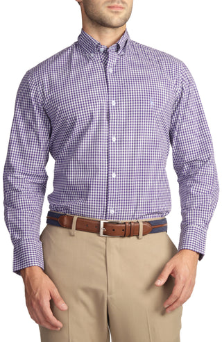 Purple Gingham Cotton Stretch Long Sleeve Shirt
