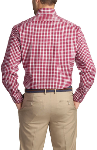 Merlot Mini Windowpane Cotton Stretch Long Sleeve Shirt