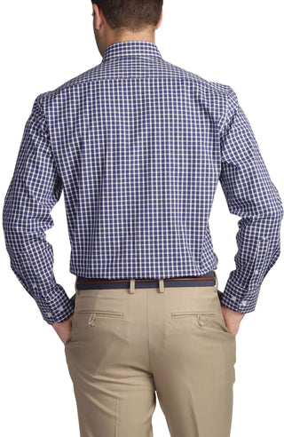 Navy Mini Windowpane Cotton Stretch Long Sleeve Shirt