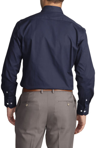 Navy Solid Cotton Stretch Long Sleeve Shirt