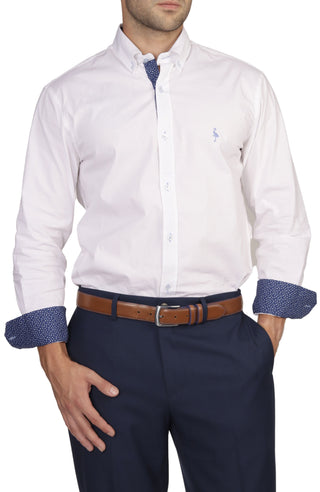 White Solid Cotton Stretch Long Sleeve Shirt