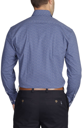 Royal Mini Paisley Cotton Stretch Long Sleeve Shirt (Extended Sizes Available 2X-6X)